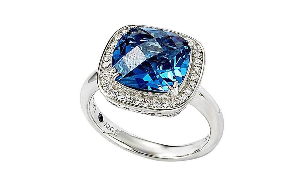 Suzy Levian New York Suzy Levian Sterling Silver Cubic Zirconia Cushion Halo Cocktail Ring