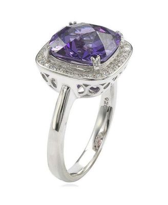 Sterling Silver Cubic Zirconia Cushion Halo Cocktail Ring
