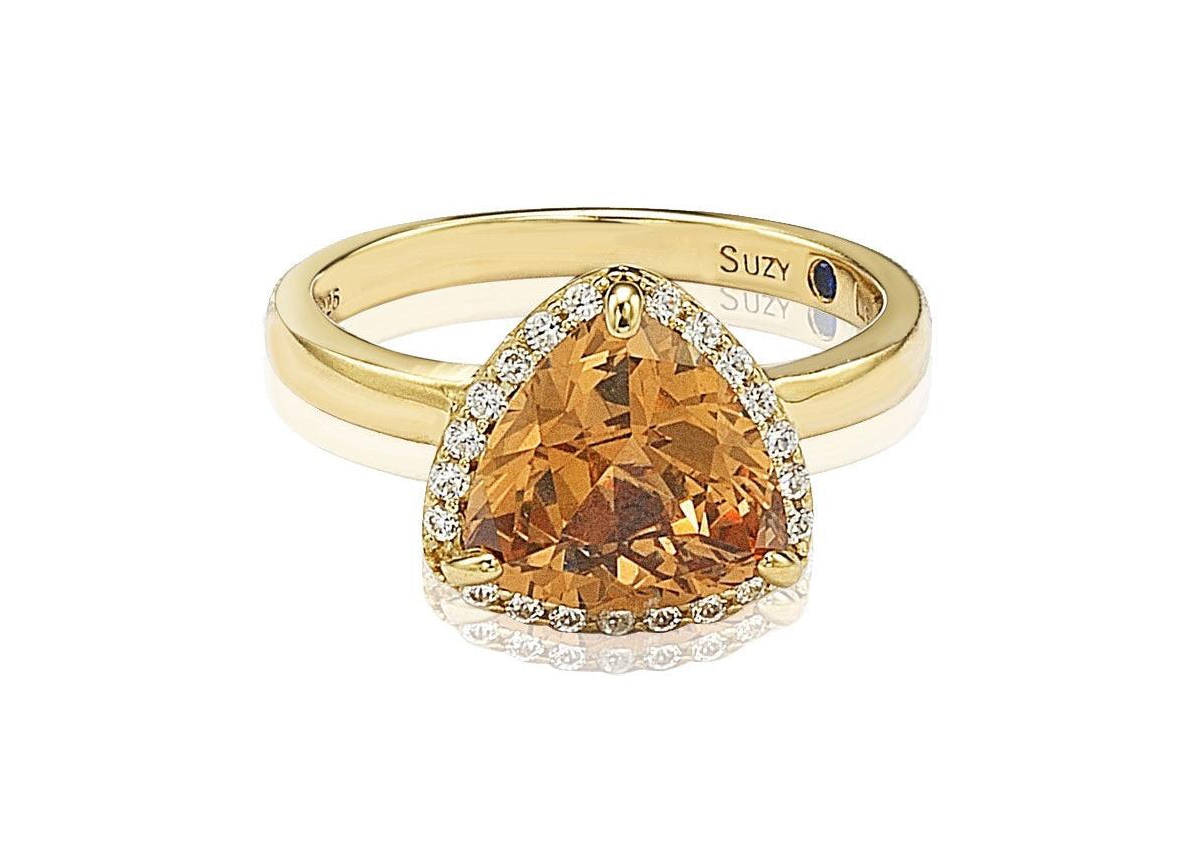 Suzy Levian New York Suzy Levian Sterling Silver Cubic Zirconia Trillion-cut Halo Ring