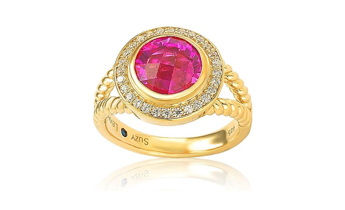 Suzy Levian Sterling Silver Cubic Zirconia Bezel Rope Ring - Pink