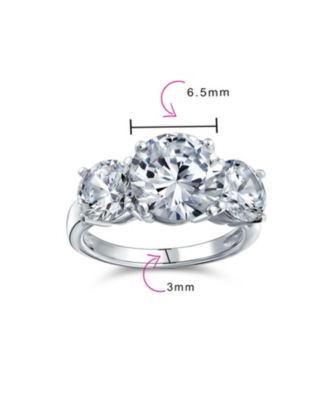 3CTW CZ Past Present Future Three Stone Promise Ring Round Solitaire Cut Cubic Zirconia .925 Sterling Silver