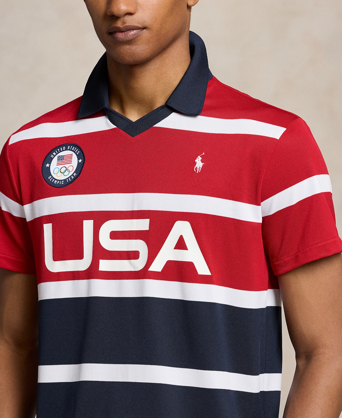 Polo Ralph Lauren Men's Team Usa Custom Slim-Fit Stretch Striped Mesh Polo Shirt