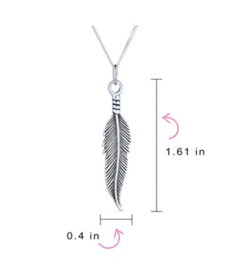 Feather Leaf Dangling Pendant Charm Necklace For Women Blackened Sterling Silver 18 Inches