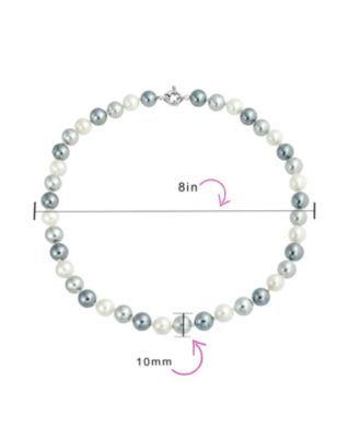 Classic Smooth 10MM Black White Grey Tri Multi Color Hand Knotted Simulated Pearl Strand Necklace 18 Inches