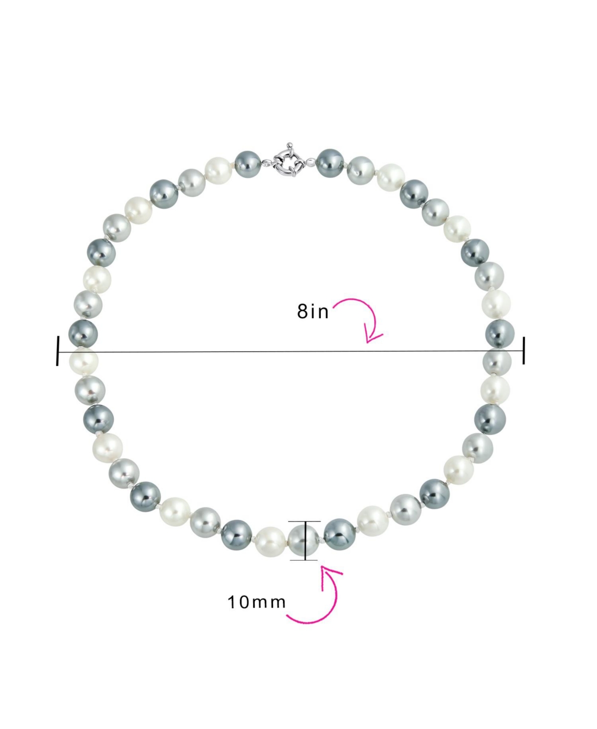 Bling Jewelry Classic Smooth 10MMWhite Grey Tri Multi Color Hand Knotted Simulated Pearl Strand Necklace For Women 18 Inches - Black