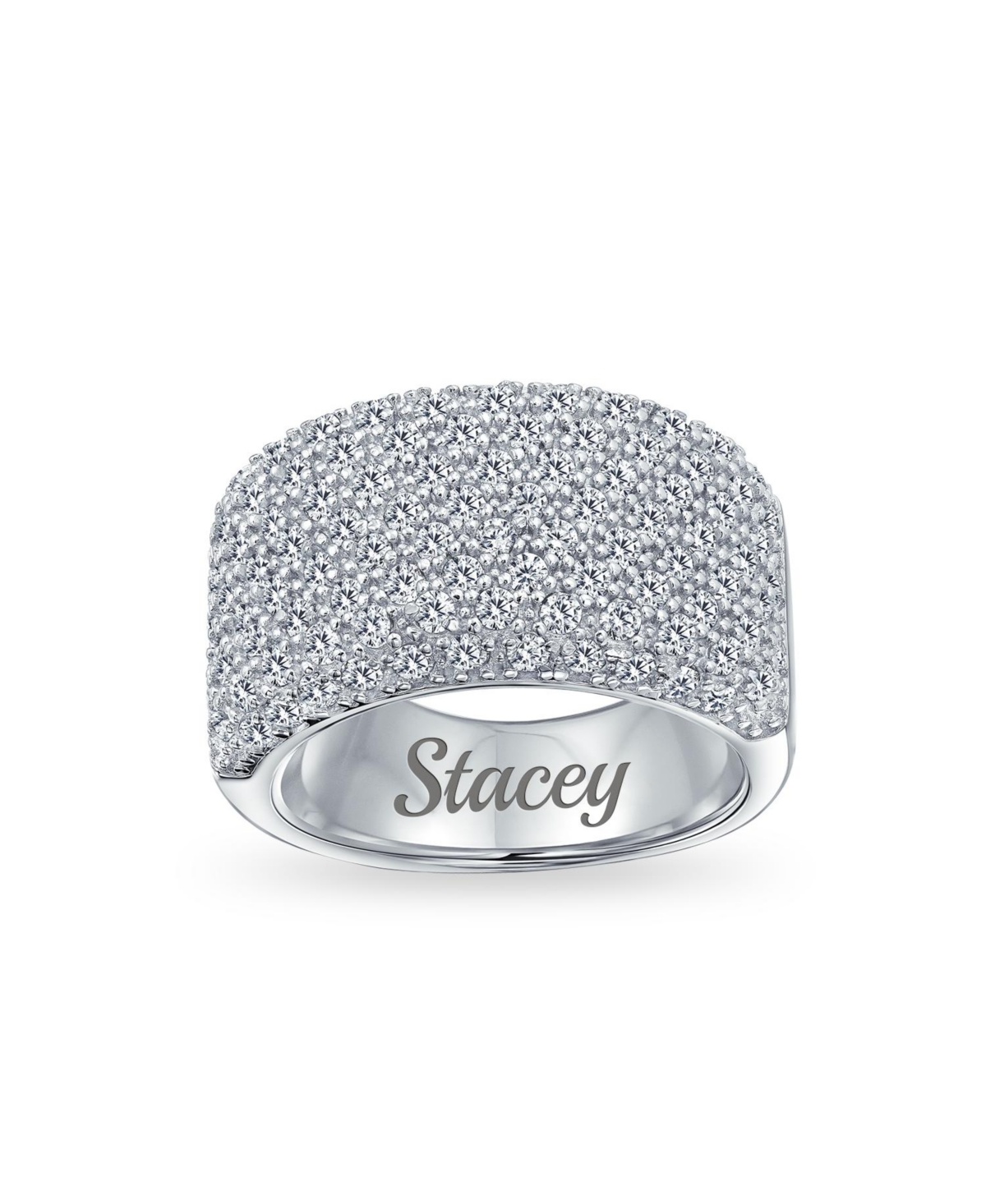 Bling Jewelry Micro Pave Cubic Zirconia Cocktail Wide Cz Pave Statement 1/2 Eternity Band Ring For Women Rose Gold Plated .925 Sterling- Silve