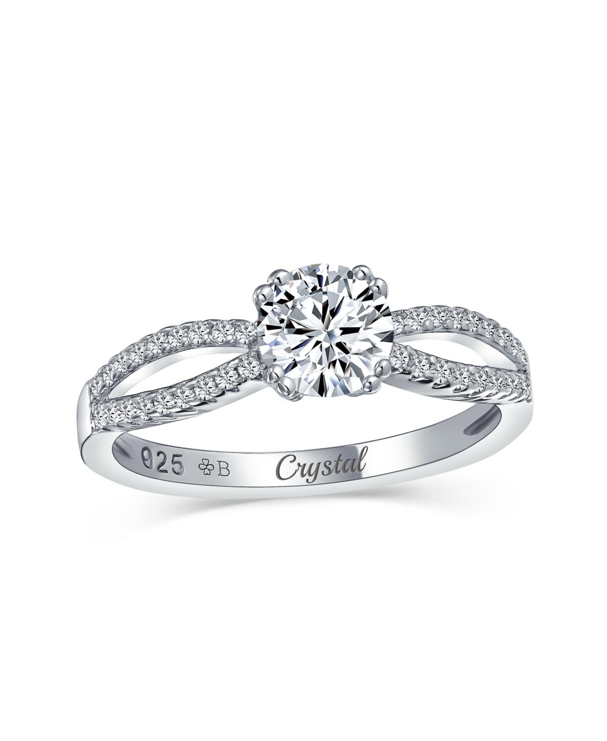 Bling Jewelry 1CT Delicate Round Solitaire Cz Promise Ring For Women Sterling Silver Pave Split Infinity Band