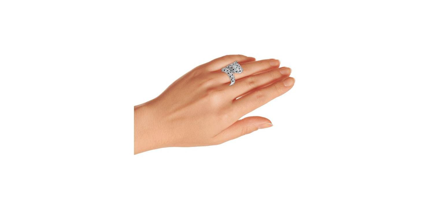 Animal Black White CZ Leopard Panther Cocktail Statement Ring Silver Plated