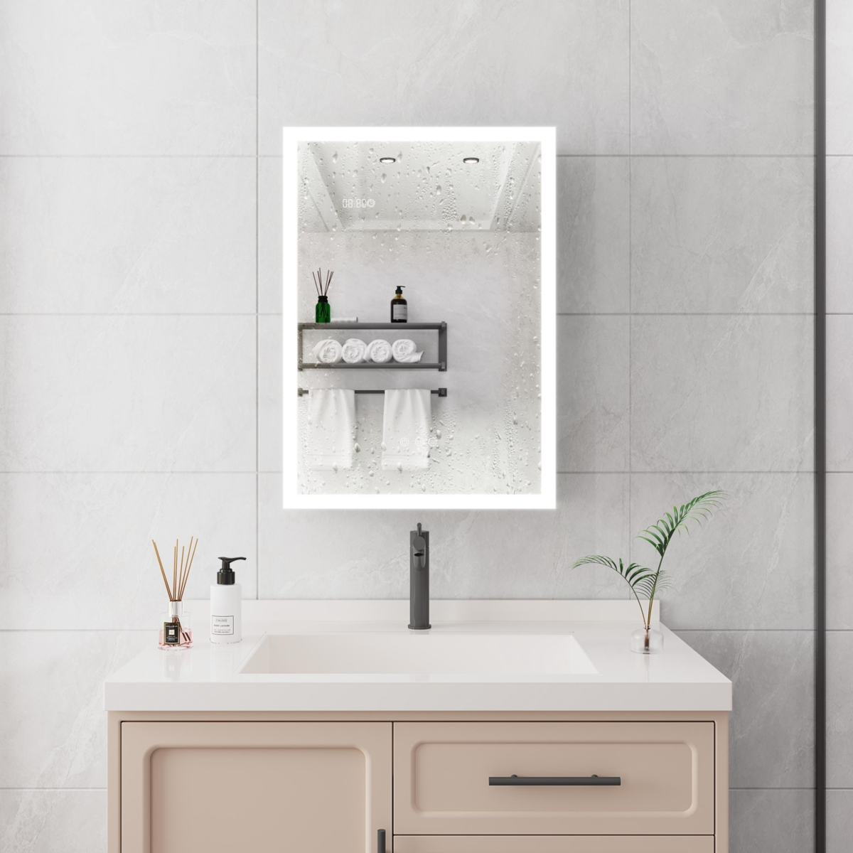 Streamdale Furniture Lighted Led Medicine Cabinet, 28x20 Inch, Defogger, Dimmer & Digital Clock