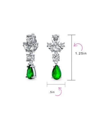  Art Deco Style Cubic Zirconia CZ Statement Dangle Formal Leaf Teardrop Chandelier Clip On Earrings Silver Plated