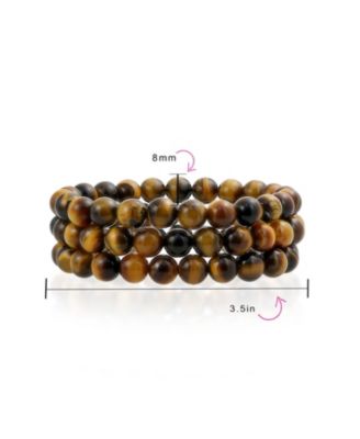 Stackable Set Of 3 Natural Stone Round Bead 8MM Multi Strand Stretch Bracelet