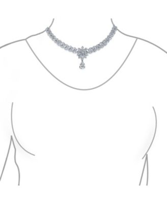 Jewelry Set Art Deco Marquise Leaf CZ Choker Necklace and Drop Chandelier Earrings