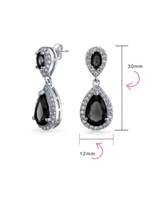 Pave CZ Halo Pear Shaped Teardrop Drop Statement Earrings Silver Plated Brass