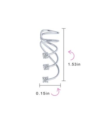 Triple Spiral CZ Curved Crawlers Ear Cuff Cartilage Earrings 14K Gold Plated Silver