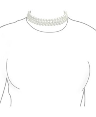 Hand Knotted 3 Row White Simulated Pearl Strand Collar Necklace Prom
