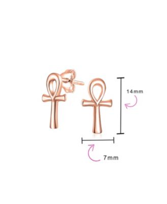 Minimalist Petite Delicate Religious Symbol of Life Egyptian Ankh Cross Stud Earrings 14k Gold 2.5 Microns Vermeil Sterling Silver