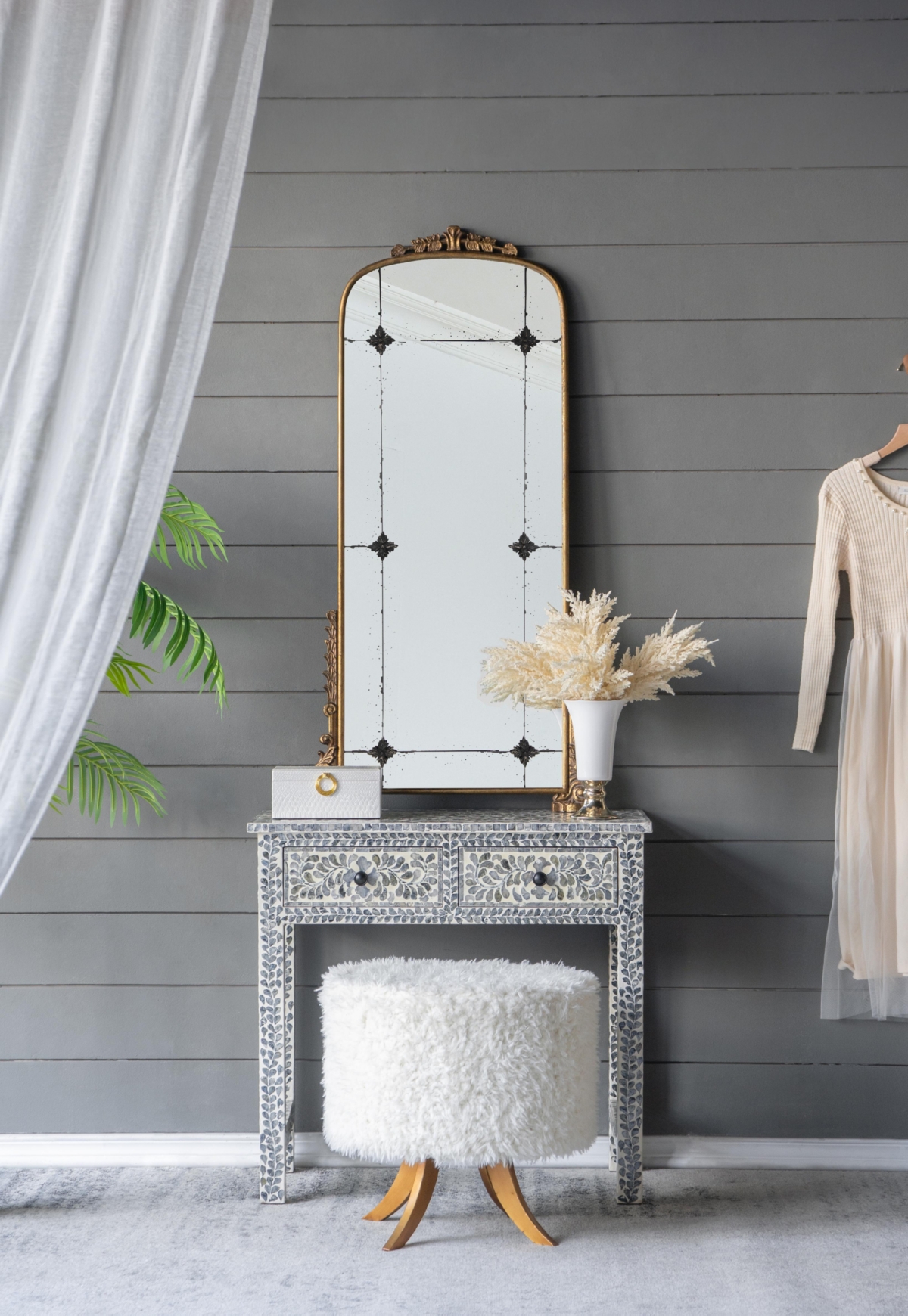 Streamdale Furniture Antique Gold Arched Mirror, Full Length for Living Room