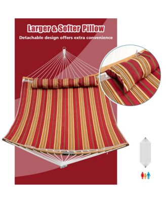 Hammock w/ Pillow Curved Bamboo Spreader Bar Chain Portable Indoor Outdoor