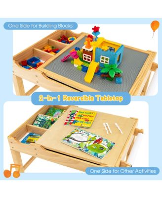Kids Multi Activity Play Table Wooden Building Block Desk with Storage Paper Roll