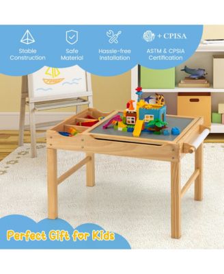 Kids Multi Activity Play Table Wooden Building Block Desk with Storage Paper Roll
