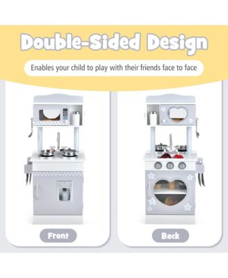 Kids Kitchen PlaySet Pretend Wooden Play Kitchen with IceDispenser&Stovefor Toddler