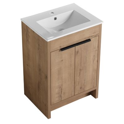 24'' White Bathroom Vanity with 2 Soft-Close Doors
