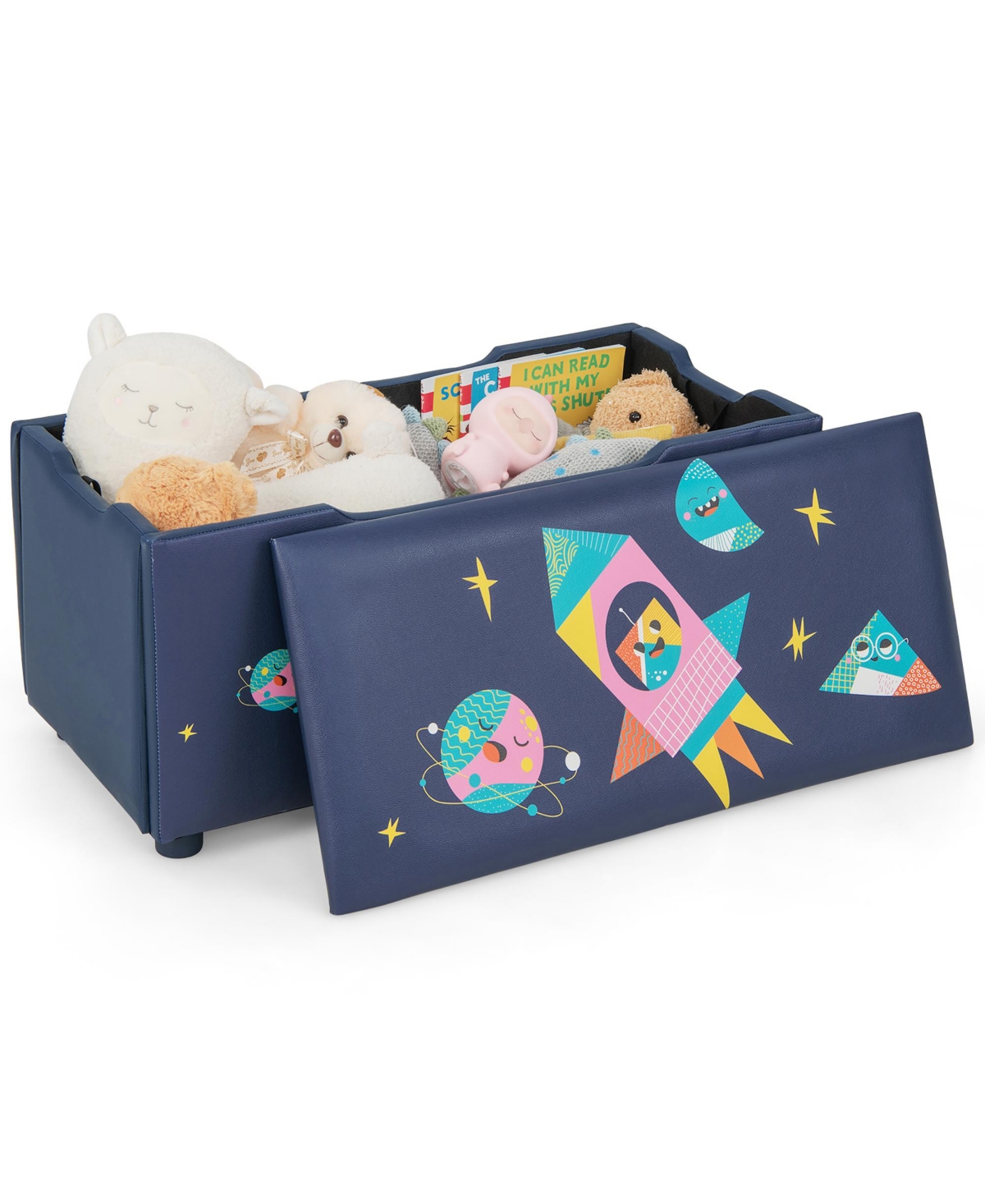 Costway Kids Upholstered Storage Ottoman Bench Versatile Toy Chest Footrest Stool
