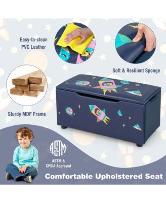Kids Upholstered Storage Ottoman Bench Versatile Toy Chest Footrest Stool