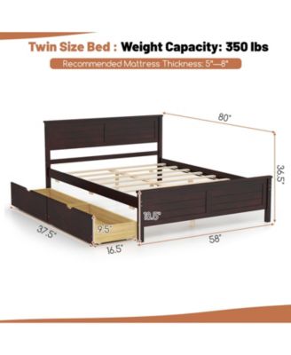 Full Size Bed Frame with Storage Drawers and Solid Wood Headboard