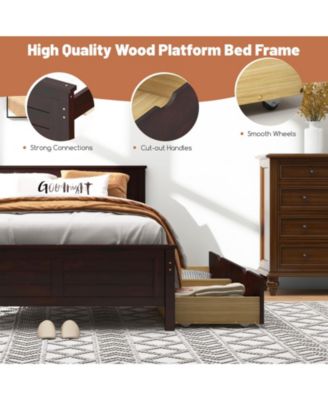 Full Size Bed Frame with Storage Drawers and Solid Wood Headboard