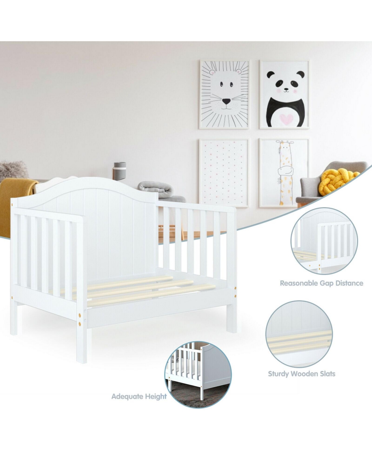 Classic Wooden Toddler Bed with 2 Guardrails, Converts for Growing Kids