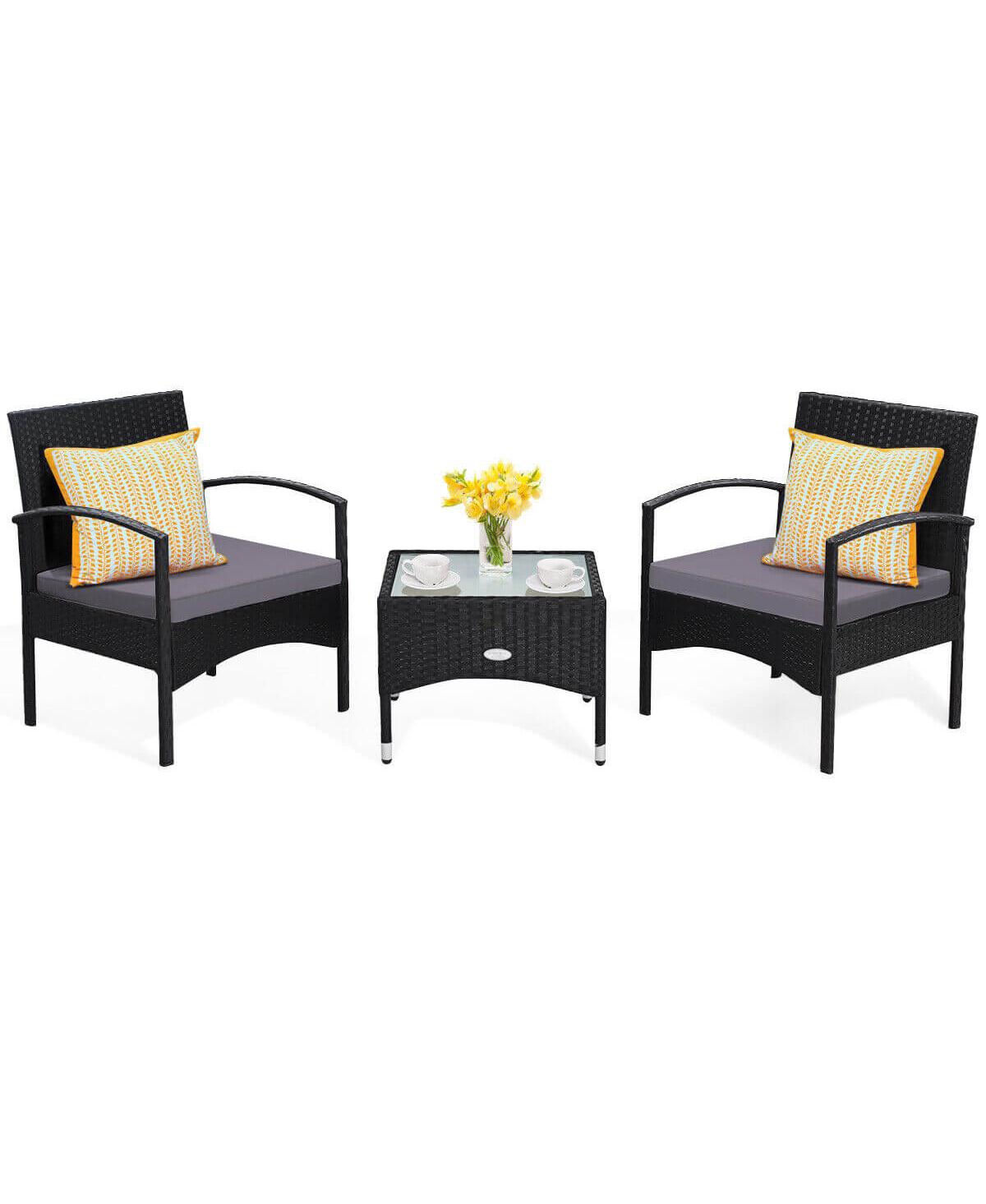 Slickblue 3 Pieces Patio Wicker Rattan Furniture Set with Cushion for Lawn Backyard