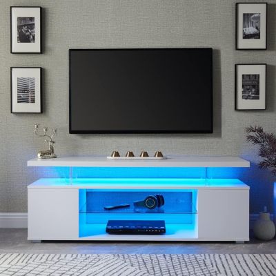 TV Stand for 60 Inch TV Entertainment Center with Side Cabinet (White)