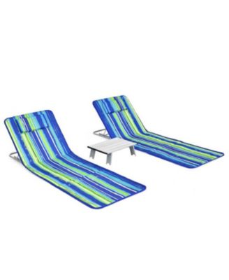 3 Pieces Beach Lounge Chair Mat Set 2 Adjustable Lounge Chairs with Table