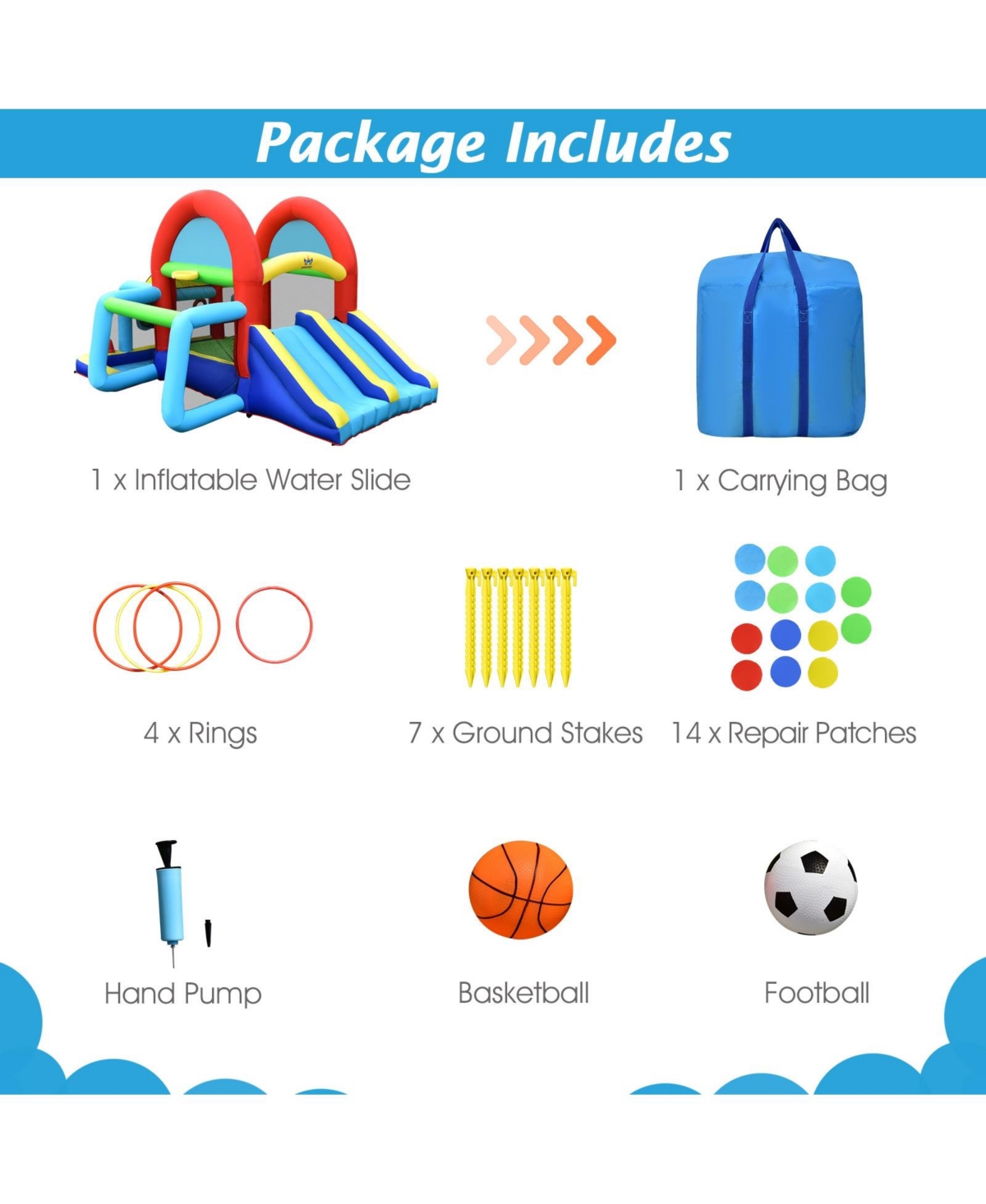 Slickblue Inflatable Jumping Castle Bounce House with Dual Slides without Blower - Green, Red, Yellow