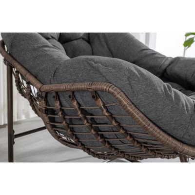 Grey Padded Rattan Outdoor Rocking Chair