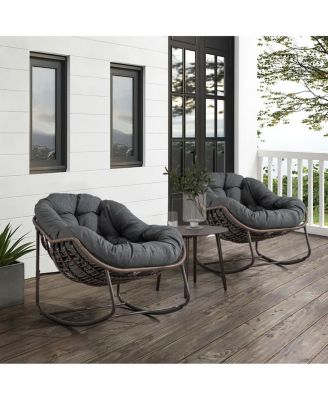 Grey Padded Rattan Outdoor Rocking Chair