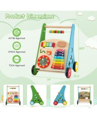 Toddler Push Walker with Burr-Free Handle and Built-In Activity Center for Learning