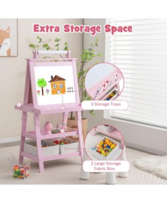 3-in-1 Kids Art Easel with Double-Sided Board and Built-In Storage Shelves
