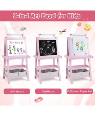 3-in-1 Kids Art Easel with Double-Sided Board and Built-In Storage Shelves