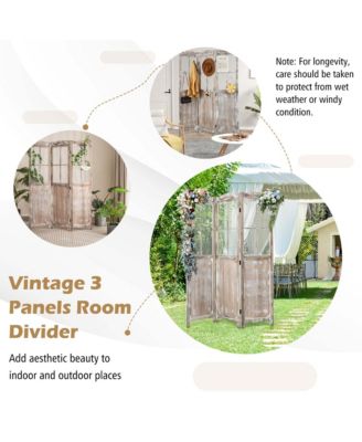 6FT Retro 3-Panel Room Divider Folding Privacy Screen Freestanding Wall Divider