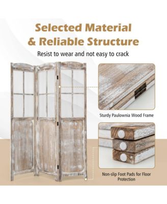 6FT Retro 3-Panel Room Divider Folding Privacy Screen Freestanding Wall Divider