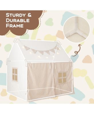 Kids Play Tent Large Playhouse with Padded Mat 2 Breathable Windows Star Lights