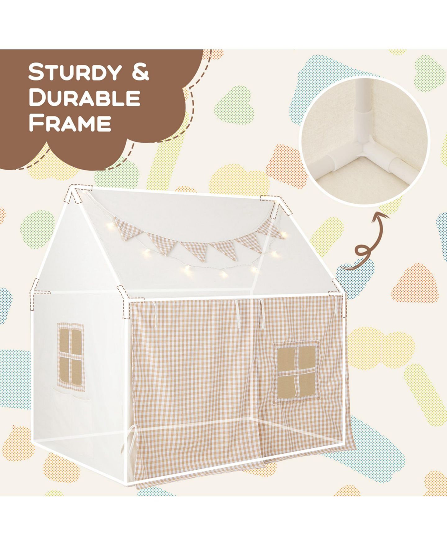 Детская игрушка Costway Large Playhouse with Padded Mat and Star Lights Play Tent, Ages 3+, цвет: Бежевый / Хаки — фото 8