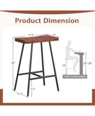 Set of 2 Industrial Saddle Stool Counter Height Bar Stool Dining Pub Chair w/ Metal Frame