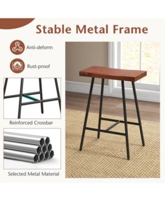 Set of 2 Industrial Saddle Stool Counter Height Bar Stool Dining Pub Chair w/ Metal Frame
