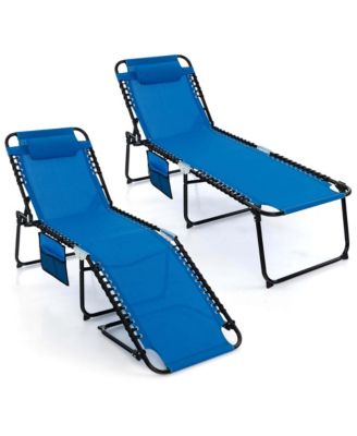2 PCS Folding Chaise Lounge Chair Portable Sun Lounger with Adjustable Backrest