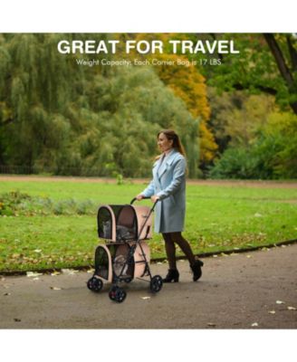 4-in-1 Double Pet Stroller with Detachable Carrier and Travel Carriage-Beige