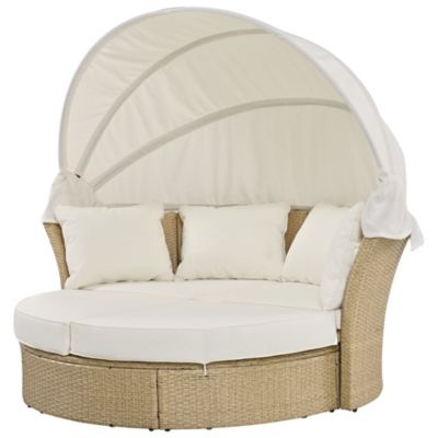 Outdoor Wicker Daybed with Canopy & Pillows