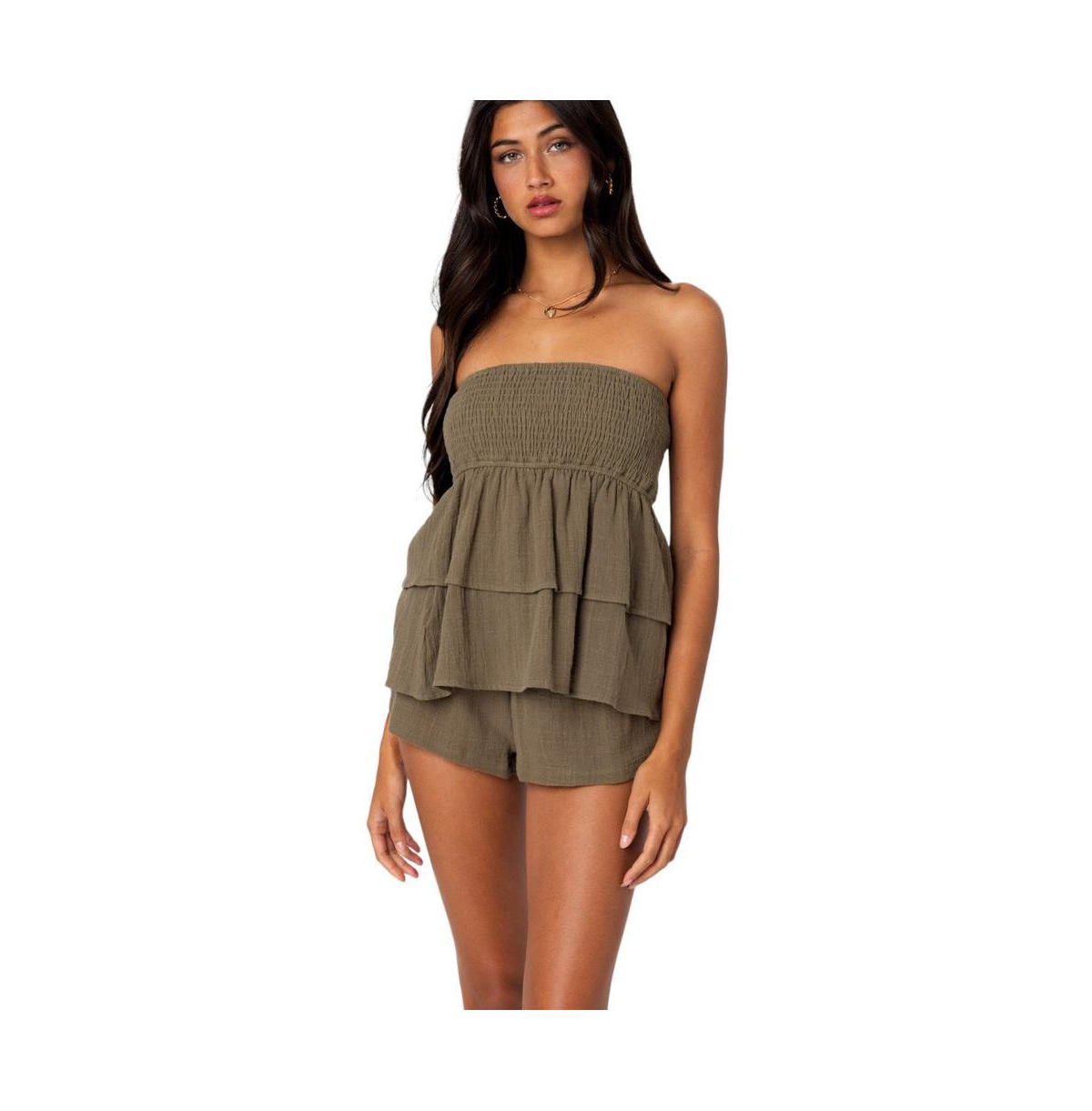Edikted Women's Harleigh Ruffled Linen Look Tube Top